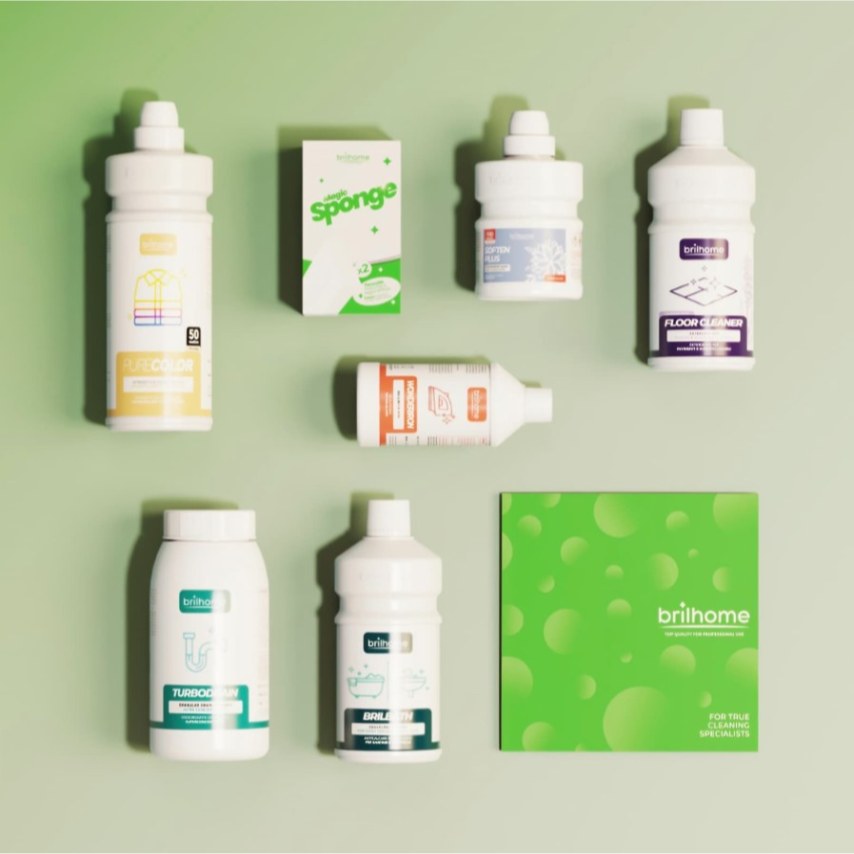 CHOGAN Brilhome Starter Kit mit Waschmittel, Weichspüler, Bodenreiniger, Rohrreiniger und Brilhome Katalog